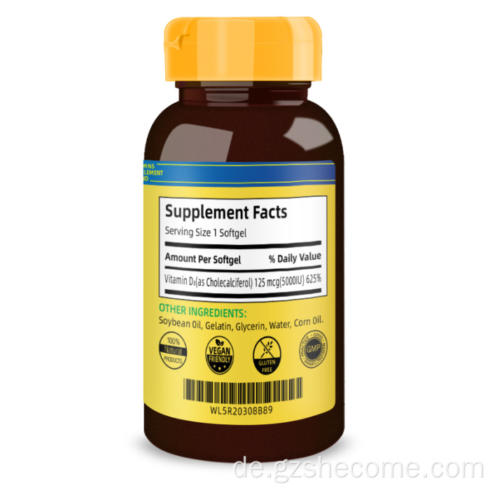 Nahrungsergänzungsmittel für Zähne unterstützen Vitamin D3 Softgele